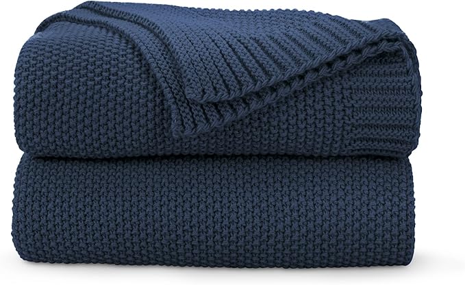 CozeCube Navy Blue Seed Stitch Throw Blanket 50"x60", Farmhouse Decor | Blanket for Couch, Soft Cozy Cable Knit Throw for Bed Sofa Living Room, Lightweight Warm Decorative Christmas Blanket