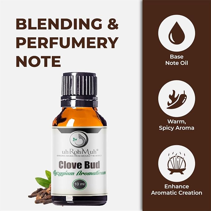 Clove Bud Essential Oil - Steam Distilled 100% Pure Eugenia Caryophyllus Clove Oil for Diffuser, Aromatherapy, Massage, DIY Skincare Hair Care, Warm Spicy Fragrance Natural - Indonesia - 10 ml