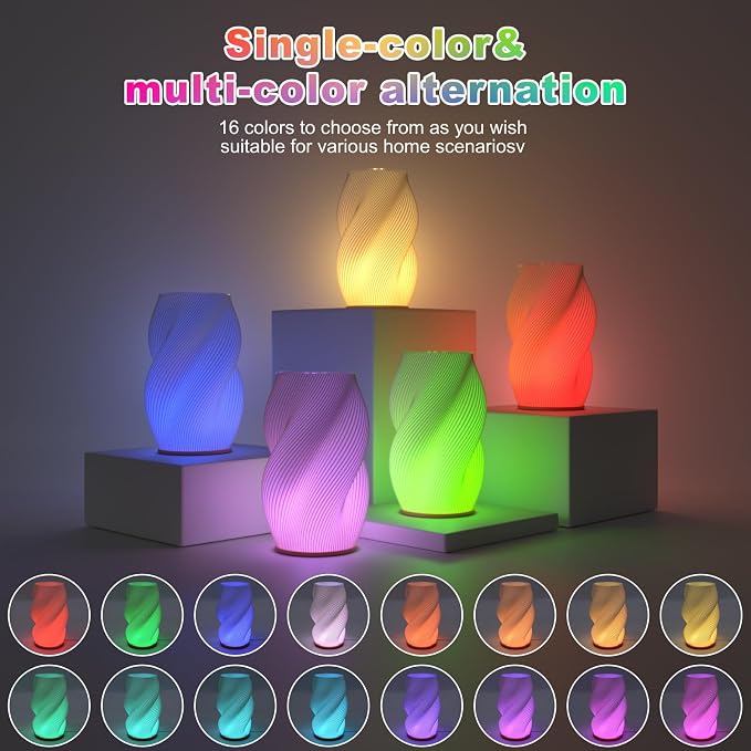 White Vase for Flowers - Small Unique Vase with Lighting 16 Colors for Centerpieces, Modern Vases for Home Decor, Living Room, Dining Table, Office Decor, Bedroom (USB Plug in Corded)