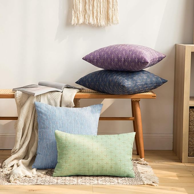 MIULEE Pack of 2 Decorative Burlap Linen Throw Pillow Covers Modern Farmhouse Pillowcase Rustic Woven Textured Cushion Cover for Sofa Couch Bed 20x20 Inch Light Blue