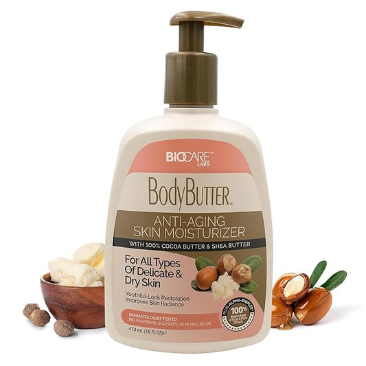 Biocare Body Butter - Infused with Cocoa Butter & Shea Butter plus Alpha-Bioplex for Youthful-Looking, Radiant Complexion, Hydrated, Smoother, Firmer Skin - Without Paraben and Sulfate -16 Oz