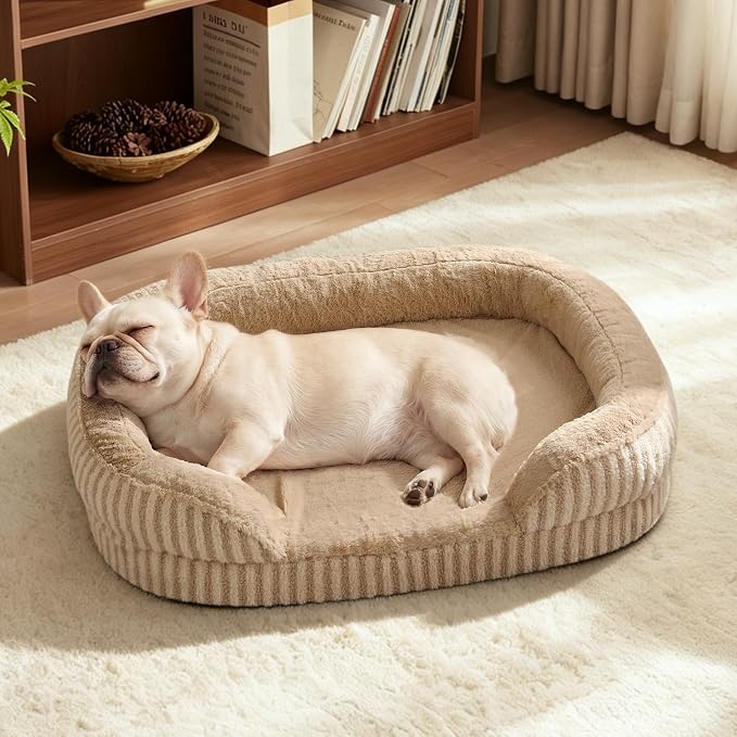 MIXJOY Orthopedic Dog Beds Medium Sized Dog,Medium Waterproof Oval Dog Bed with Removable Washable Cover,Egg-Crate Foam Big Pet Bed Couch Sofa with Bolster Sides,Non-Slip Bottom,M 28"X23",Brown