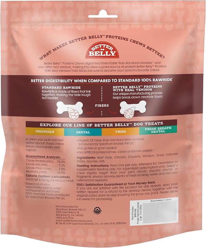Better Belly Proteins Twist Sticks Highly Digestible Dog Treats, 25 Count