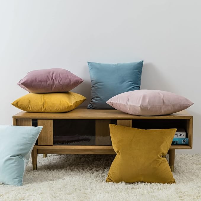 JUSPURBET 16x16 Decorative Velvet Throw Pillow Covers Set of 2,Powder Blue | Modern Soft Cushion Covers Cases with Hidden Zipper for Couch Sofa Bed Living Room Bedroom Home Decor