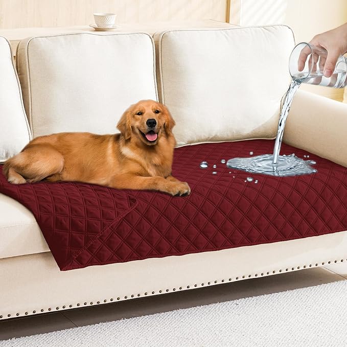 Smiry Waterproof Reversible Pet Couch Covers for Dogs | Pet Friendly, Soft Fabric, Washable Sofa Furniture Protector for Dogs Cat Kids, Checkered (30"x70", Wine Red/Wine Red)
