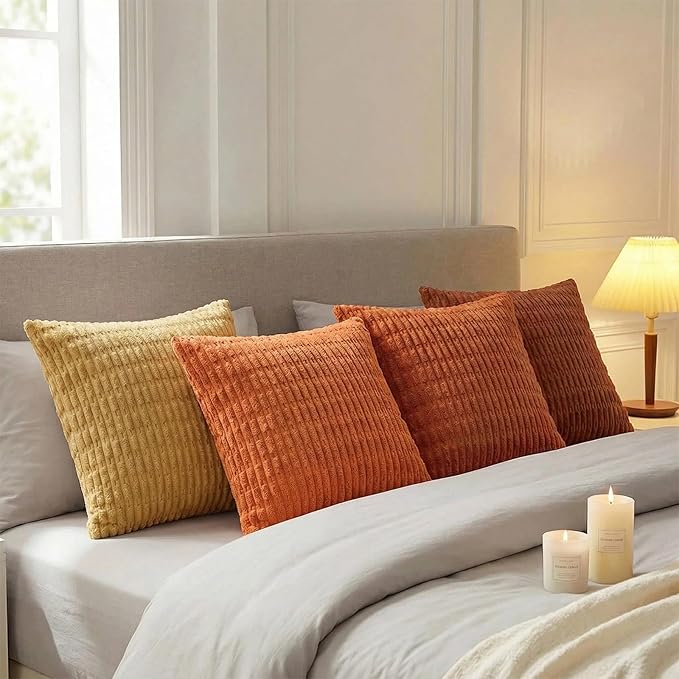 Fancy Homi 4 Packs Decorative Throw Pillow Covers for Living Room Couch Bed, Modern Farmhouse Boho Home Décor Accent Cushion Case, 28" x 28", Burnt Orange Series