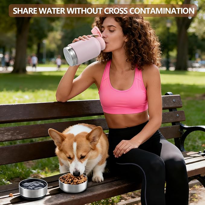 Cibaabo Insulated Dog Water Bottle 32oz Keep Water Cool with 2 Bowls