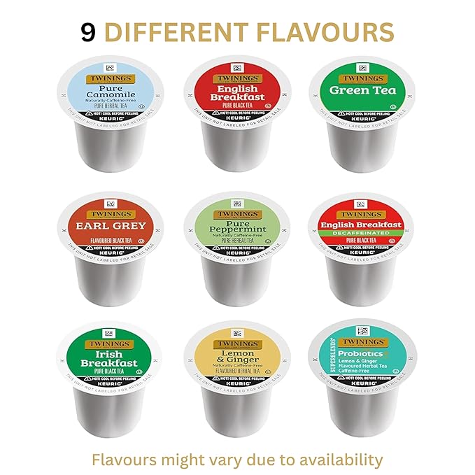 Twinings Tea K Cup Pod Sampler Variety Box (24 Count) 9 Flavours for Keurig Single Serve Brewers, Contains Black, Green, Herbal and Decaffeinated Teas for Tea Lovers