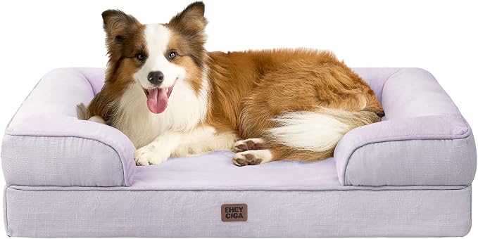 EHEYCIGA Orthopedic Dog Beds Large Sized Dog, Waterproof Washable Pet Bed | Non-Slip Bottom and Egg-Crate Memory Foam XL Dog Couch Bed with Washable Removable Cover, Lilac, 41Inch