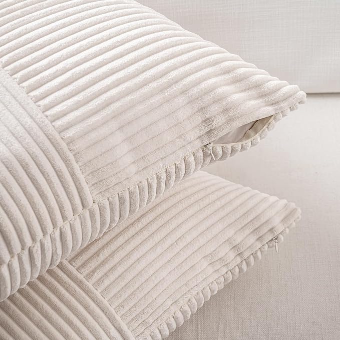 Fancy Homi 2 Packs Cream Lumbar Decorative Throw Pillow Covers 16x26 Inch for Living Room Couch Bed Sofa, Rustic Farmhouse Boho Home Decor, Soft Striped Corduroy Rectangle Accent Cushion Case