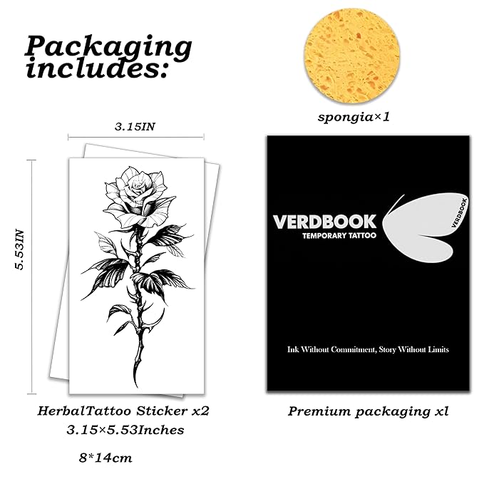 Waterproof Temporary Tattoos: 2-Sheet Tattoo Kit with Realistic Body Stickers, Semi-Permanent Tattoos for Adults Lasting 7-15 Days – Safe for Men & Women, Blossom Bud