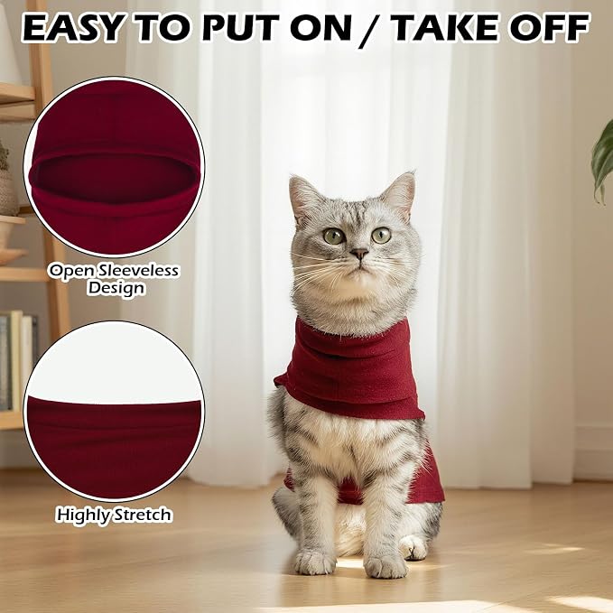 Cat Sweater Warm Fleece Pet Clothes for Cats Only | Soft Cat Vest Puppy Hoodie Coat, Fall Cold Winter Sweatshirt Pullover Clothing also for Small Dogs, Wine Red M