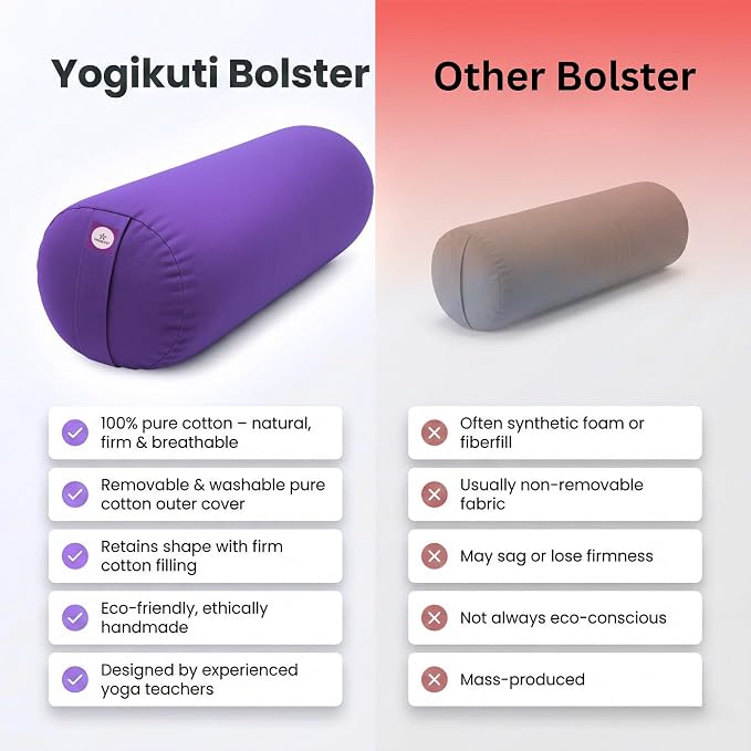 Yogikuti Iyengar Yoga Bolster for Restorative Yoga and Meditation – Lightweight Cotton Support Pillow with Handle for Easy Carry, Versatile for Pose Modification, Balance, Back Relief, and Relaxation