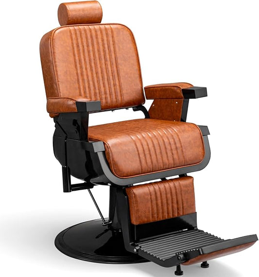 Winado Heavy Duty Vintage Barber Chair, Hydraulic Reclining Salon Chairs for Hair Stylist with Footrest & Headrest, 360° Swivel All Purpose Chair Salon Beauty Spa Shampoo Equipment, Brown