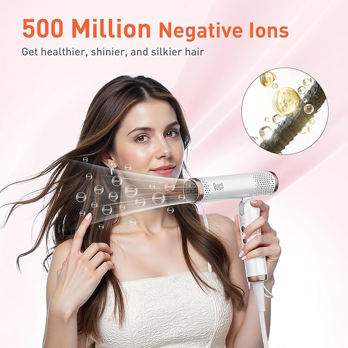 Quico Travel Hair Dryer Dual Voltage, 120000 RPM Brushless Motor Fast Drying Hair Dryers for Women 500 Million Ionic, Thermo-Control Foldable Blow Dryer with Cold, 3 Heat & 3 Speed Settings for Globle