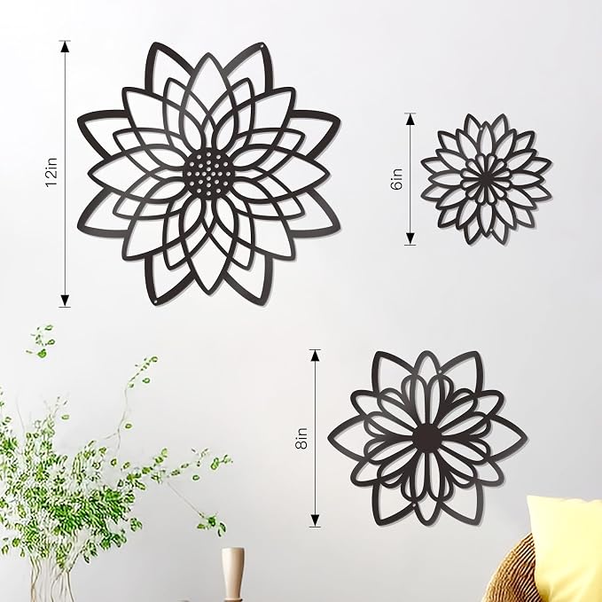 Zzbakress 3 Pcs Metal Flowers Wall Art Bathroom Wall Decor(Black Concise) | Farmhouse Flower Bathroom Decor Wall Decorations For Bathroom, Living Room, Office, Kitchen, Hallway And Outdoor