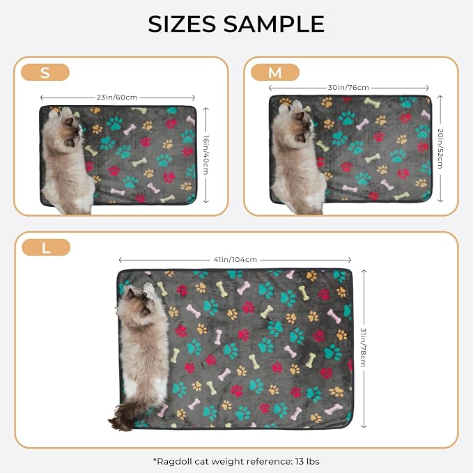 Luciphia 1 Pack 3 Blankets Fluffy Premium Fleece Pet Blanket Flannel Paw Printed Throw for Dog Cat(Large 41x31'', Grey) | Washable Throw Blanket for Crate, Couch, Bed, Travel. Cute Paw & Bone Print. Puppy Essential, Dog Gift,Grey
