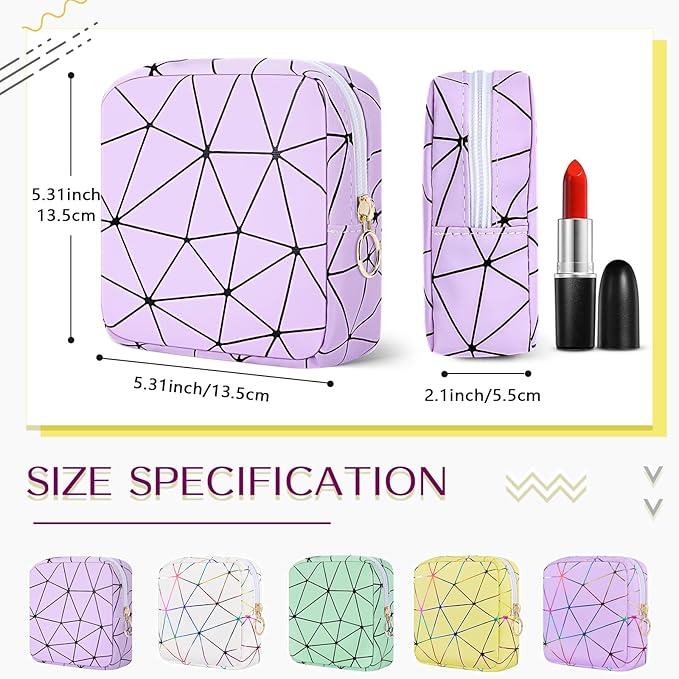 Likesing Period Bag for Tampon, Leather Sanitary Napkin Storage Bag for Girls Womens, Portable Sanitary Napkin Period Pad Pouch for Purse, Small Make Up Bags(Colorful Purple)