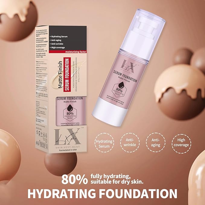 Moisturizing Foundation with 1% Hyaluronic acid, Deep Hydration & High Coverage Serum Foundation for A Smooth & Satin Finish, 101 Light