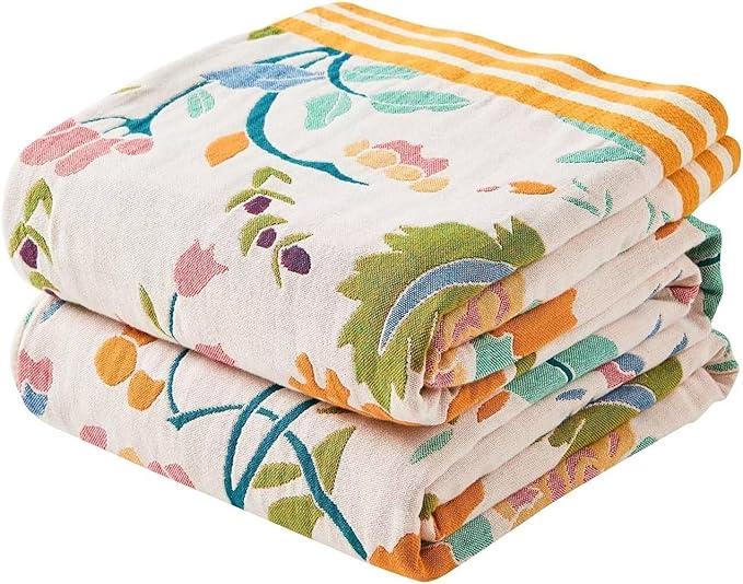 XIBLC Boho Throw Blanket for Bed, 100% Cotton Soft Rustic Quilt Fall Blanket, 90"x98" Floral Printed Farmhouse Decor Bed Blankets, All Season Rustic Reversible Bohemian Throw Quilt