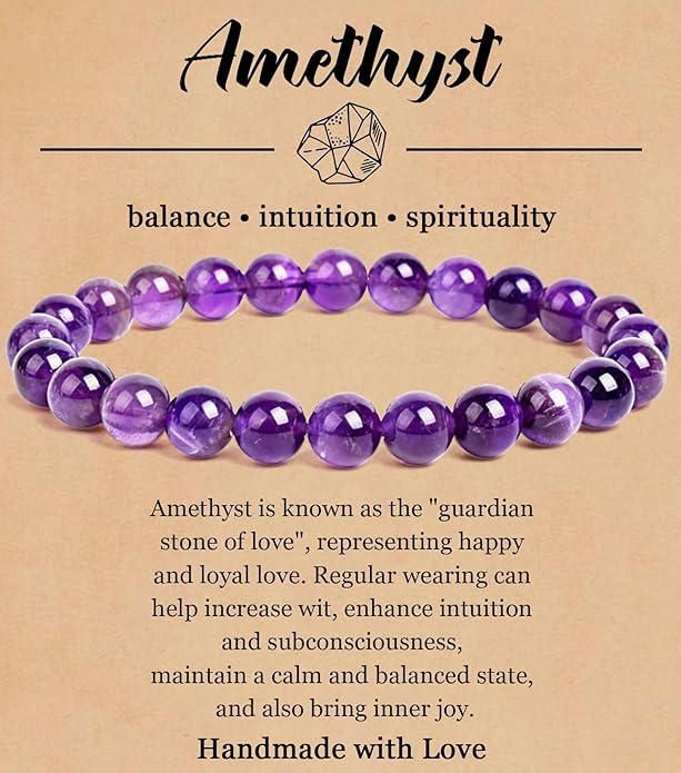 BOMAIL Natural Stone Bracelet for Women Men - 8MM Semi-Precious Gemstone Beaded Bracelet Healing Crystal Stretch Bracelet Yoga Bracelets Jewelry