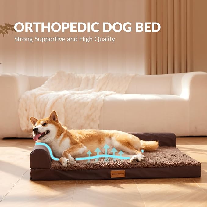 Patas Lague Orthopedic Large Dog Bed Washable Pet Sofa Bed 56''X40''Brown | 2-Sided Bolster Egg-Crate Foam Dog Couch Large Sized Dogs, Waterproof Removable Washable Cover, Nonskid Bottom Pet Crate Mat