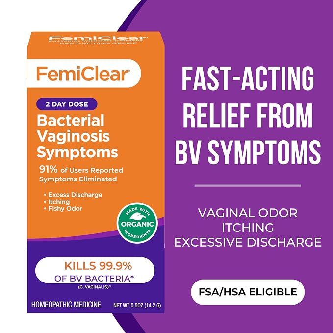 FemiClear Bacterial Vaginosis Symptoms Ointment, 2-Day Dose, 0.5 Oz | Fast-Acting Relief for Odor, Itching & Discharge, Supports Balance & Vaginal Health, All-Natural & Organic Ingredients