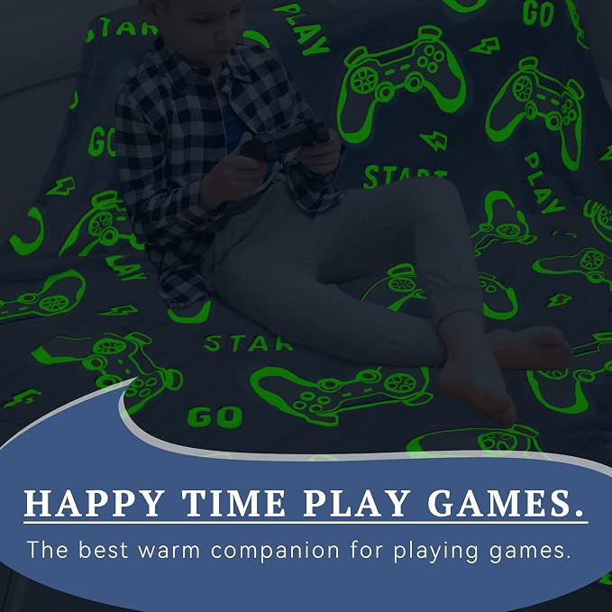Gaming Blanket Gifts for Boys Girls, Soft Fleece Game Throw Blanket | Glow in The Dark Gaming Blanket for Kids, Christmas Birthday Gifts for Boys, Cozy Kids Blanket for Bed Room Decor 50"×60"