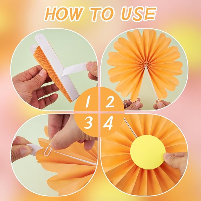 SUNBEAUTY 10 Pcs Daisy Paper Flowers Decorations Pink and Orange Flower Party Decorations Paper Fans Decor Hanging Paper Fans for Birthday Wedding Baby Shower Spring Garden Party Bulletin Board