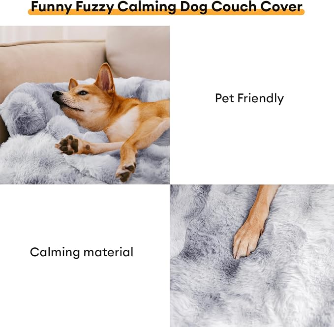 Dog Couch Bed, Luxurious Medium Pet Sofa Bed Cover Washable | Pet Mat for Medium Dogs and Cats, Faux Rabbit Fur, Raised Protective Bolster, Non-slip, 31.5"×25.5"×4.7" Tie-dye Grey