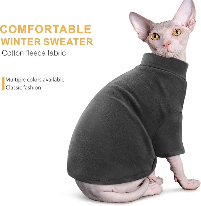 Idepet Sphynx Cats Sweater 2 Pack,Turtleneck Hairless Cat Shirt Soft and Warm Kitten Clothes with Sleeves Pullover Pet Winter Pajamas Jumpsuit for Cat Puppy (Black&Purple, Medium)