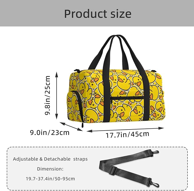Fiokroo Sports Gym Bag Cute Rubber Ducks Travel Duffel Bag For Men Women With Shoe Compartment Water Resistant Gym Bag Carry On Duffel Bag For Weekend Traveling Yoga Gym Sports