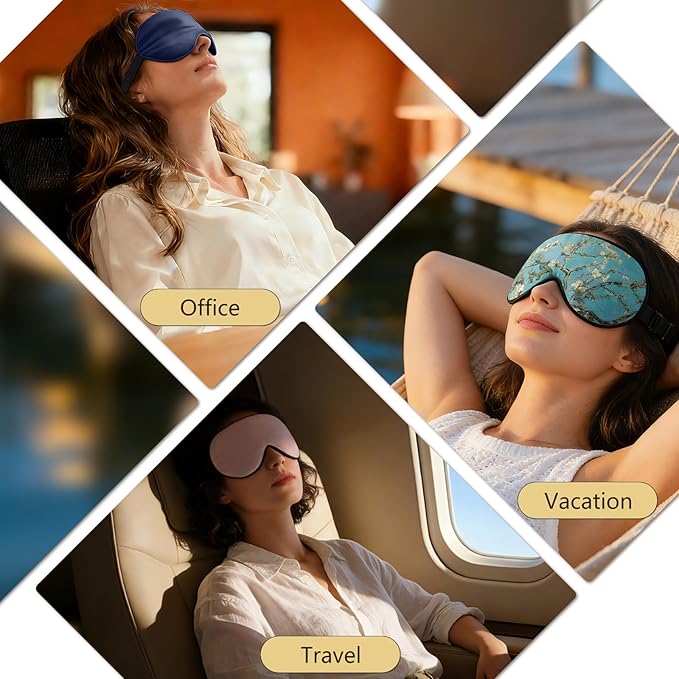 ZIMASILK 100% Natural Silk Sleep Mask Blindfold,Adjustable Super-Smooth Soft Eye Mask for Sleep with Bag(Pattern 5)