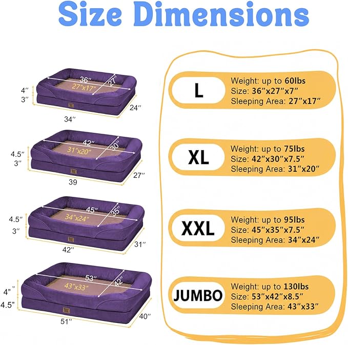 Orthopedic Waterproof Dog Bed for Medium and Large Dogs | Egg Crate Foam, 4-Sided Bolster Support, Waterproof Liner, Non-Slip Bottom, Removable Bolster Cover, 36 x 27 Inch