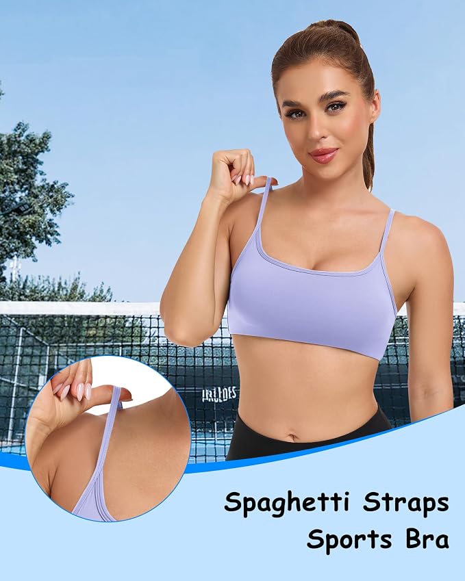 QUOJIZY Sports Bras for Women Open Back Workout Tops for Women Yoga Bra Spaghetti Straps Twist Back