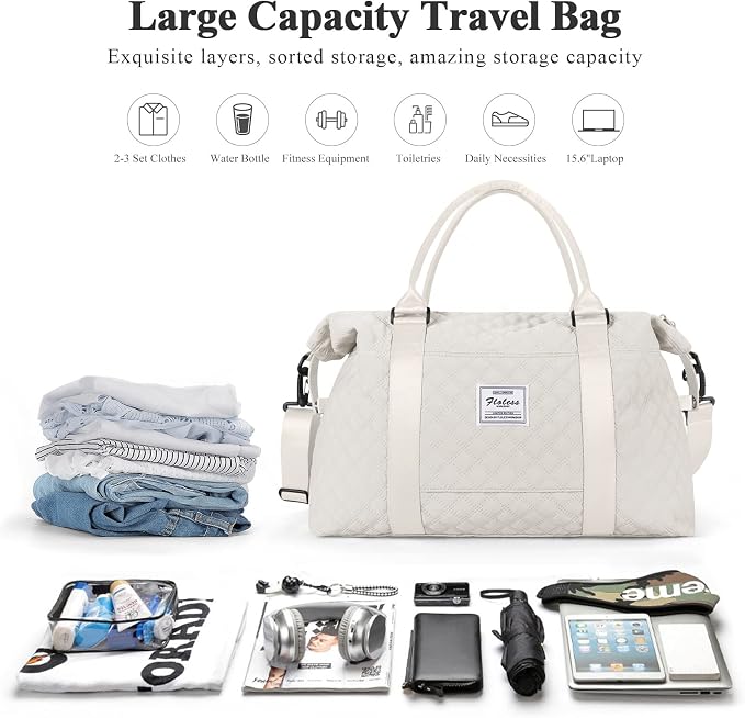 Travel Duffel Bag, Carry On Overnight Weekender Bags for Women | Travel Bag with Wet Pocket & Trolley Sleeve, For Spirit Airlines 18x14x8 Personal Item Bag