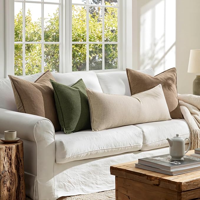 MIULEE Decorative Linen Lumbar Pillow Cover 14x36 Inch Natural Beige | Boho Farmhouse Neutral Couch Long Throw Pillow for Bed, Pack of 1 Accent Modern Pillowcase, Sofa Livingroom Home Decor