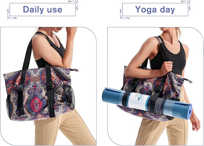Heathyoga Multi-Functional Yoga Mat Carrier Gym Tote Bag - Large Mat Pocket, Women's Workout Bag