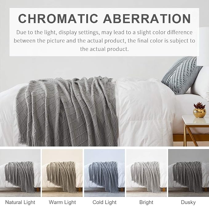 BOURINA Light Grey Throw Blanket 60x80 Inch Knitted Soft Throw Sofa Blanket | Knitted Throw Blanket 60x80 Inches, Soft Lightweight Boho Weave Throw Decorative Couch Blanket for Living Room Bedroom Chair