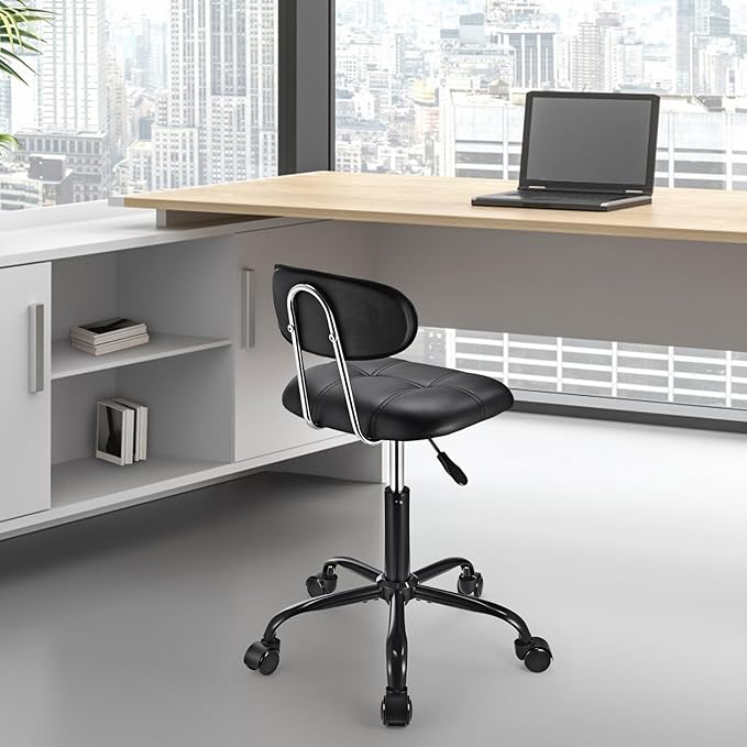 Square Rolling Stool with Backrest Height Adjustable Chair Swivel Drafting Chair Stool Chair with Wheels Stable Base Foot Black