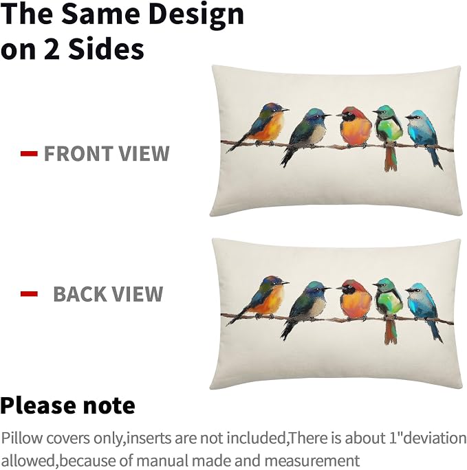 Oil Painting Bird Lumbar Lumbar Pillow Covers 12x20 Inch Set of 2 Rustic Spring Summer Cute Bird Throw Pillow Cases Outdoor Linen Square Cushion Cover Farmhouse Decor for Bedroom Home Sofa Couch Bed