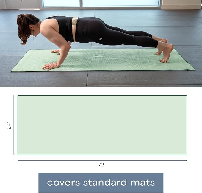 S&T INC. Aura Yoga Mat Towel with Non-Slip Grip, Enhanced Silicone Grip, Soft and Absorbent for Gym, Pilates, and Hot Yoga Mat, 2 Pack, 24 inches x 72 inches, 340GSM, Sage Green
