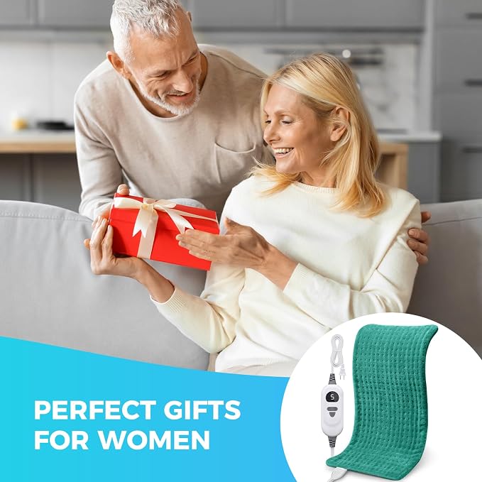 NOWWISH Heating Pad for Back, Period Cramps, Neck, Shoulder, Knee, 12x24 Inches Electric Throw with 6 Heat Settings, Timer and Auto Shut Off, Machine Washable, Birthday Gifts for Women, Green
