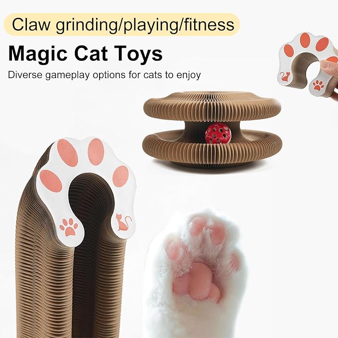 Kitty Curls Cat Toy,Foldable Magic Organ Toy,Cat Scratcher Board with Ball | Foldable Recyclable Cat Accordion Toy for Indoor Cat Playing,Interactive Scratch Pad