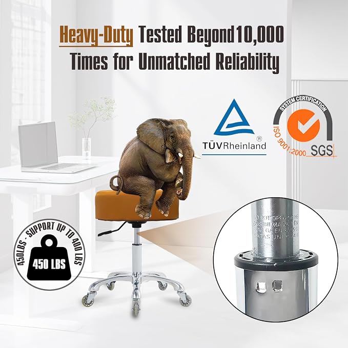 Ainilaily Rolling Stool with Wheels Adjustable Height, Roller Stool for Massage Medical Tattoo Spa Heavy Duty Swivel Desk (Super Thick Cushion, Camel)