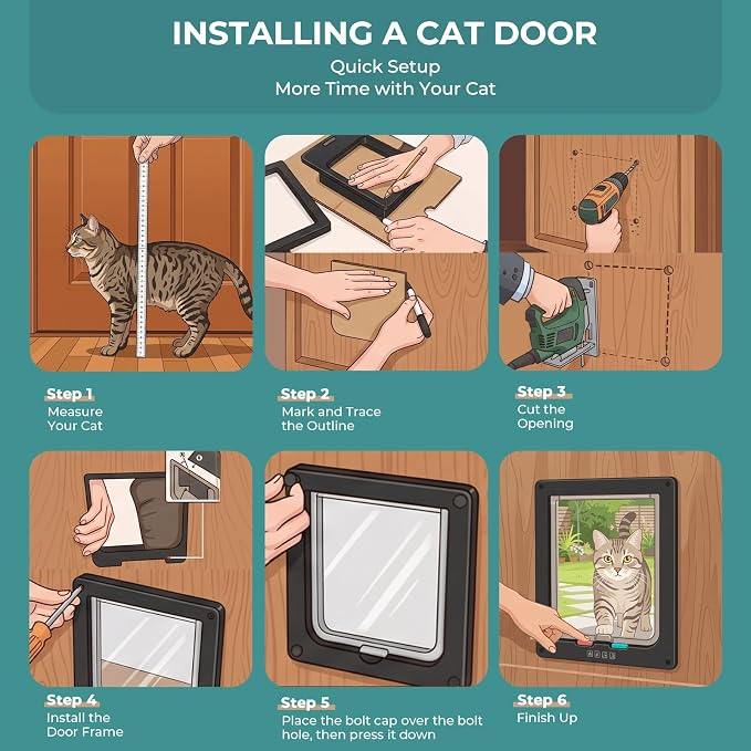 Ycozy XL Cat Doors Outer Size 11" x 9.8" 4-Way Locking Indoor Pet Door for Interior Exterior Door Wall Window, Weatherproof Cat Flap for Kittens & Dogs Easily Install