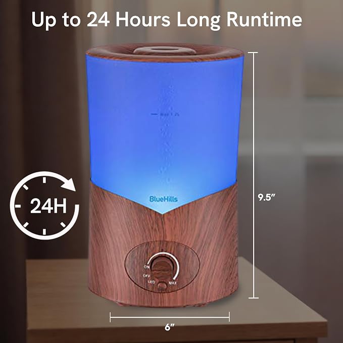 BlueHills Premium Large 1000 ML XL Essential Oil Diffuser Dark Wood Grain Aroma Humidifier 1 Liter Capacity for Big Room Home Long Run Kids Huge Coverage Area Quiet High Mist Output Large 1L A3