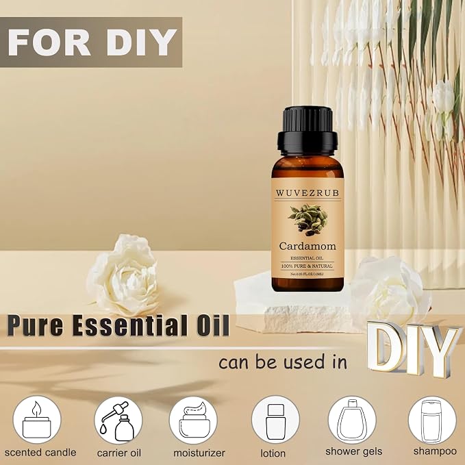 Cardamom Essential Oil - 10ML, 100% Pure and Natural for Aromatherapy Diffuser - 0.33 Fl Oz
