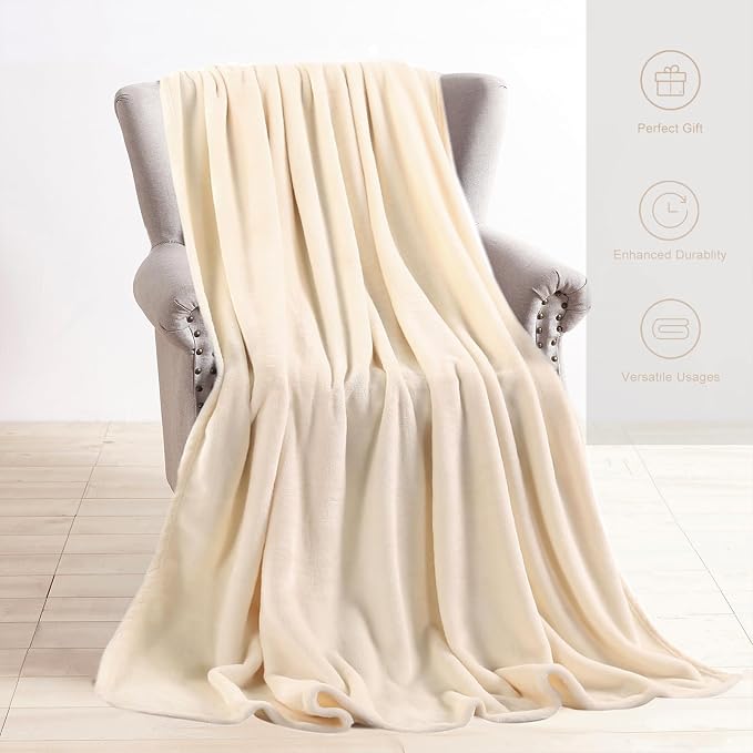 TASTHROW Creamwhite Throw Blanket 50x60 Inches | Soft Plush Cozy Fleece Flannel Throw Blanket, Lightweight Warm Throws for Bed, Couch, Bedroom and Living Room, All Seasons