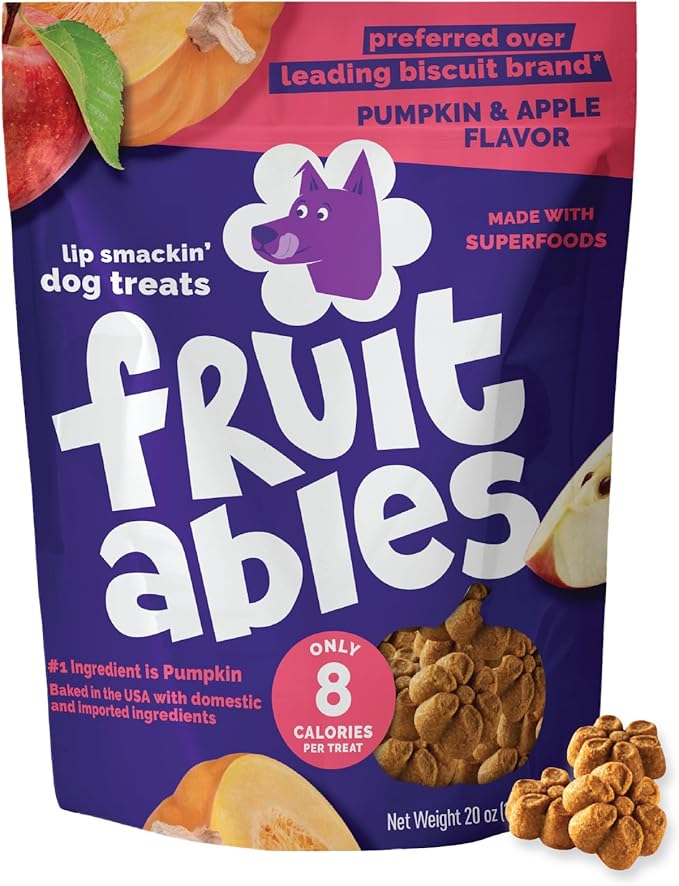 Fruitables Baked Dog Treats, Low Calorie Treats, Pumpkin & Apple, 20oz | Healthy Dog Treats, Training Treats, Crunchy Dog Biscuits, Limited Ingredient Recipe, Healthy Puppy Snacks, Made in USA